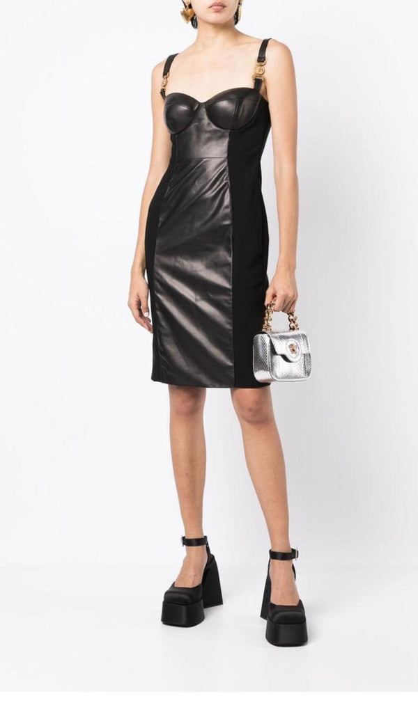 STITCHED LEATHER TIGHT MINI DRESS IN BLACK styleofcb 
