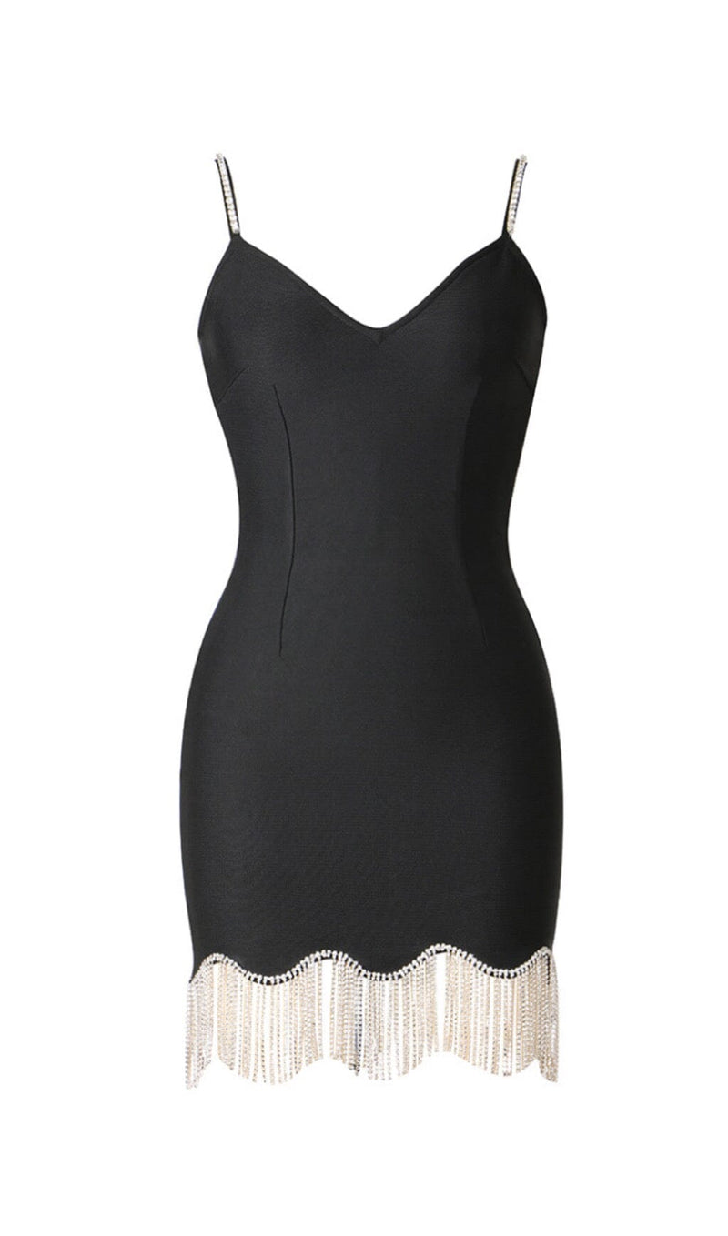 WAVY FRINGED SUSPENDER DRESS IN BLACK styleofcb 