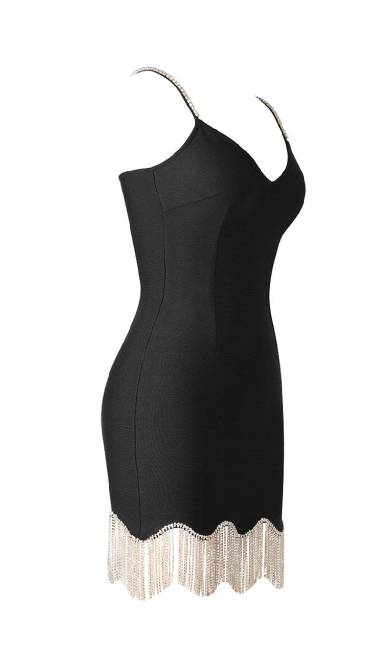 WAVY FRINGED SUSPENDER DRESS IN BLACK styleofcb 
