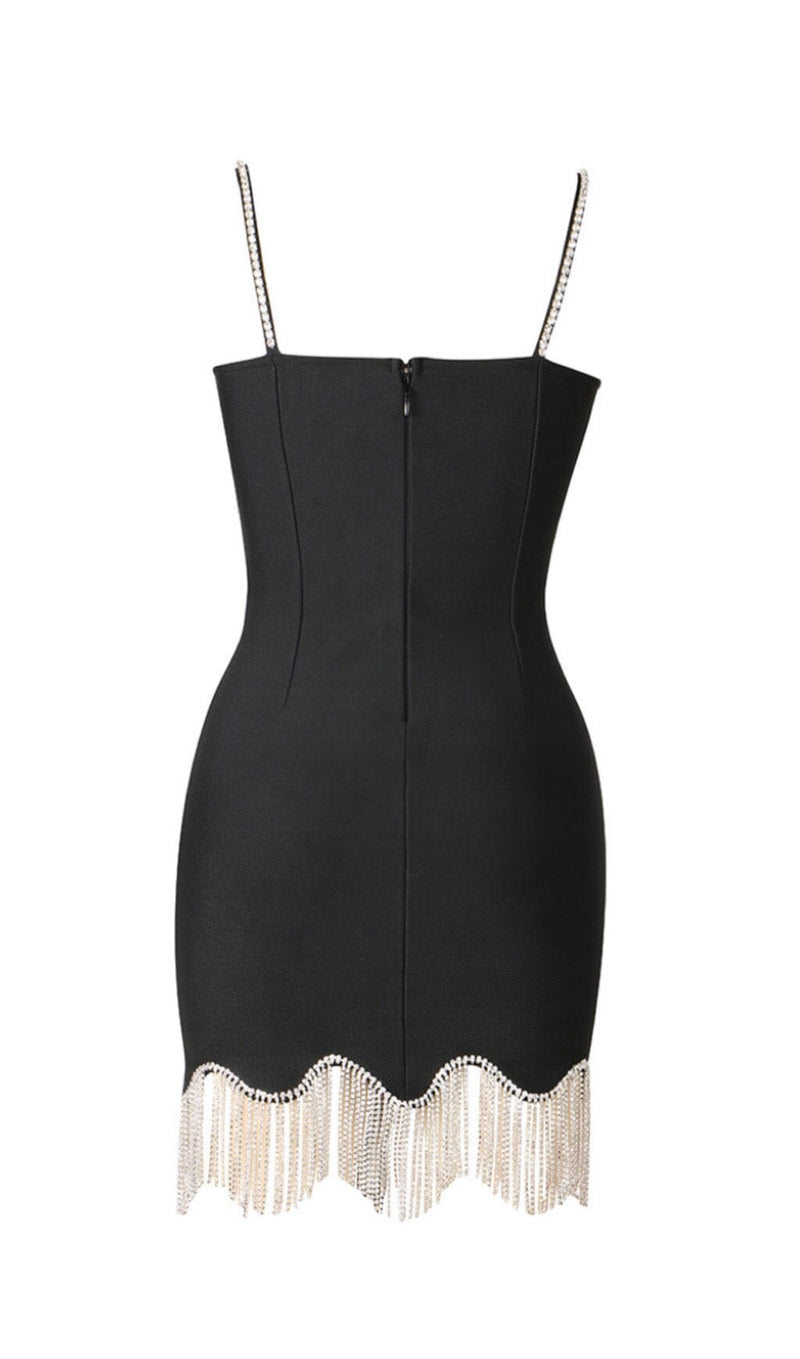 WAVY FRINGED SUSPENDER DRESS IN BLACK styleofcb 