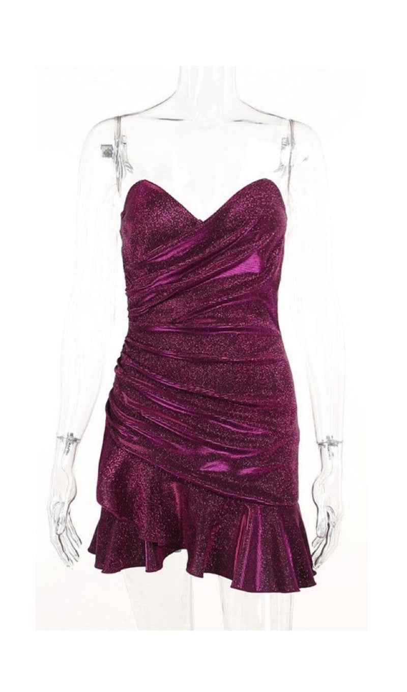 SHINY FISHTAIL MINI DRESS IN PURPLE styleofcb 