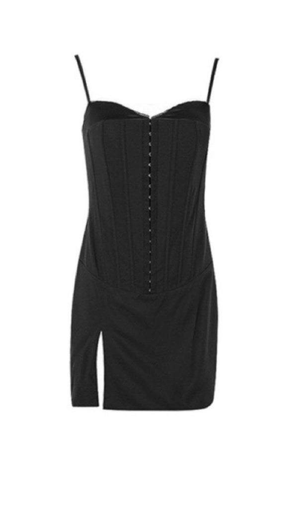 FISHBONE SUSPENDER MINI DRESS IN BLACK styleofcb 