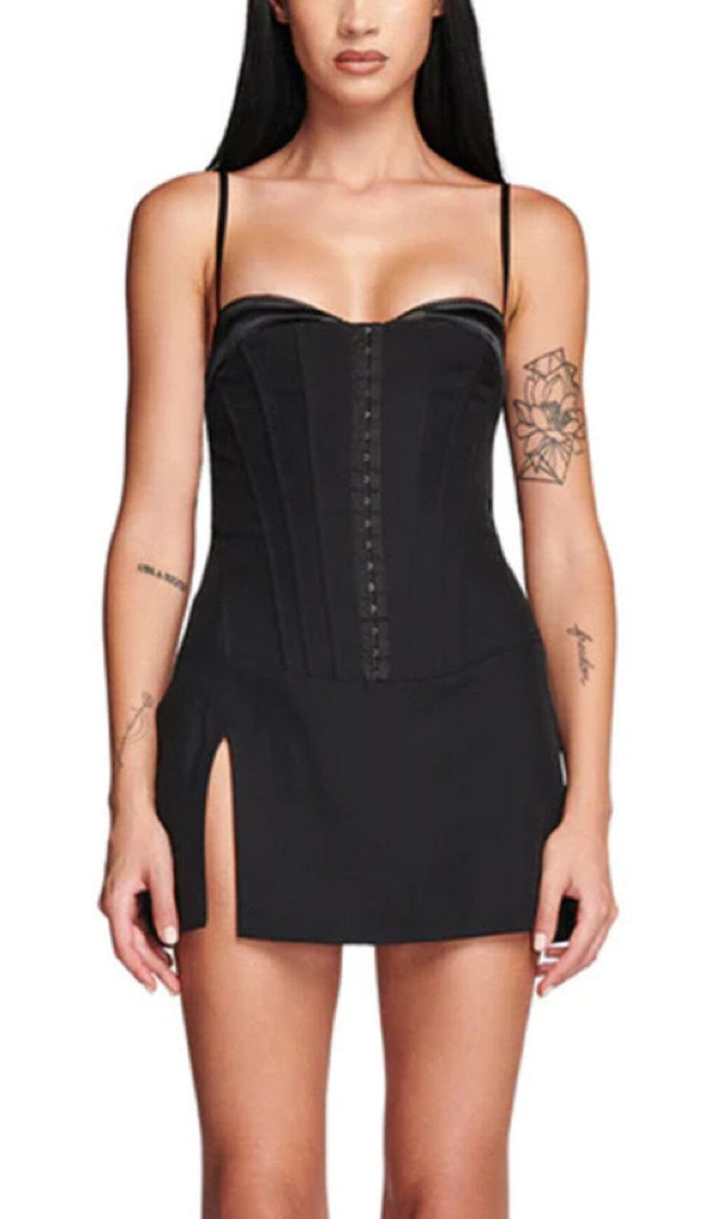 FISHBONE SUSPENDER MINI DRESS IN BLACK styleofcb 
