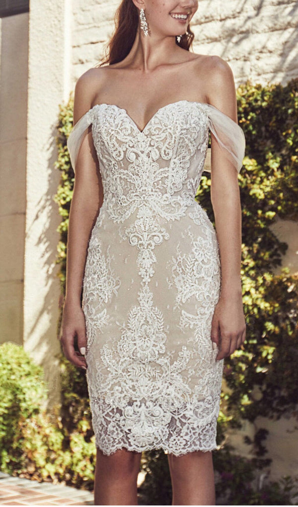  OFF SHOULDER LACE SHORT WEDDING DRESS IN APRICOT styleofcb 