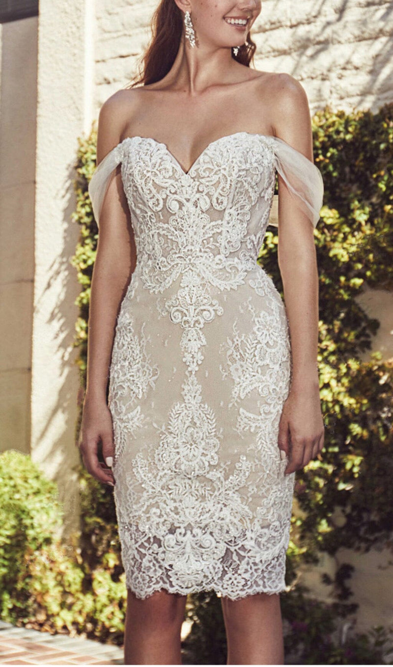  OFF SHOULDER LACE SHORT WEDDING DRESS IN APRICOT styleofcb 