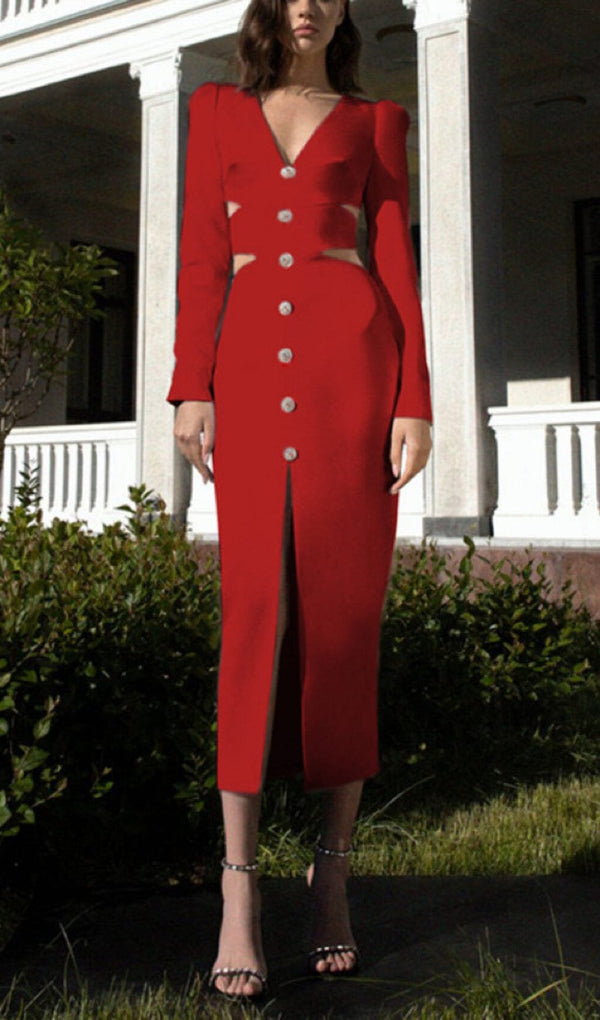 HOLLOW SLIM-FIT DRESS IN RED styleofcb 