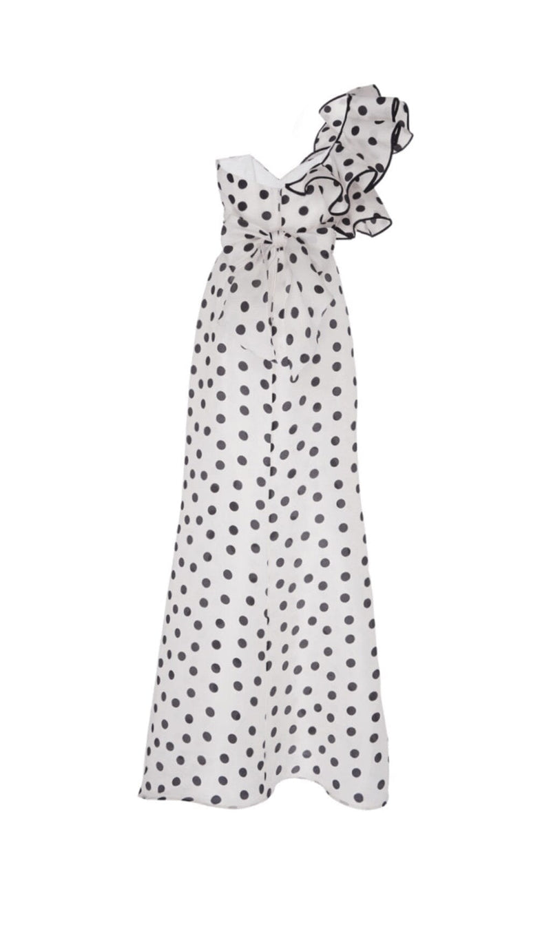 CROSS-SHOULDER FISHTAIL DRESS IN POLKA DOT styleofcb 