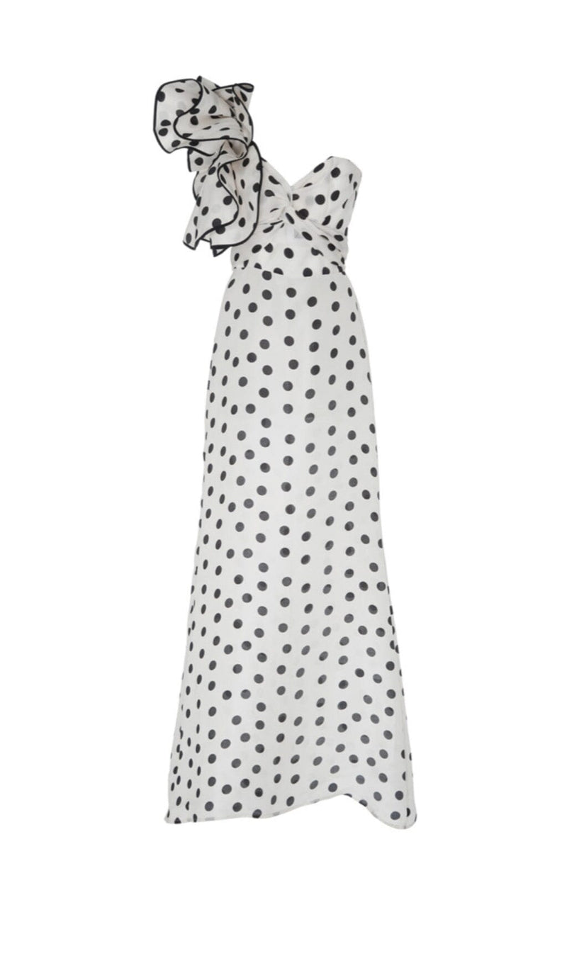 CROSS-SHOULDER FISHTAIL DRESS IN POLKA DOT styleofcb 