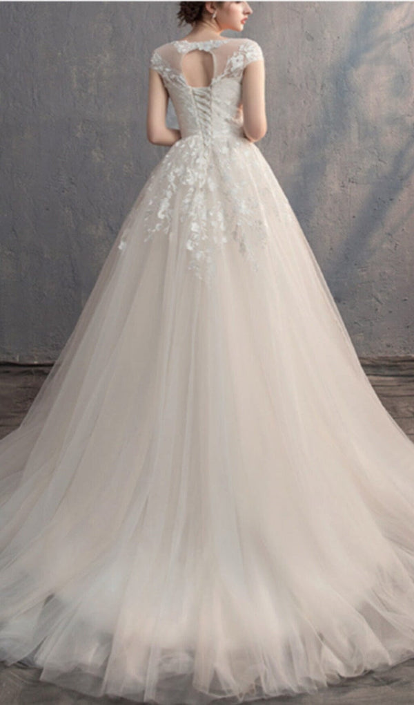 WHITE TRAILING LACE WEDDING DRESS styleofcb 