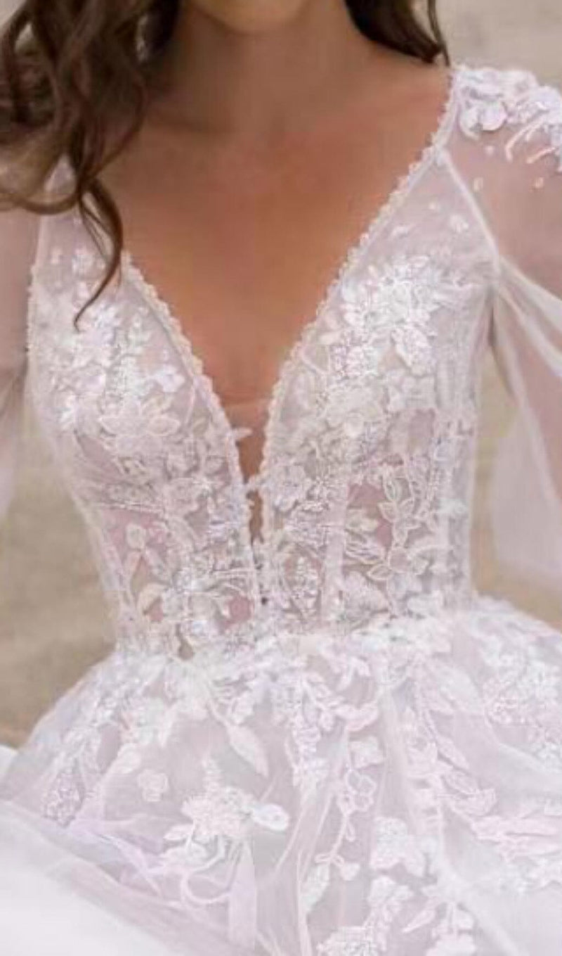 HIGH SPLIT LONG-SLEEVED WEDDING DRESS IN WHITE styleofcb 
