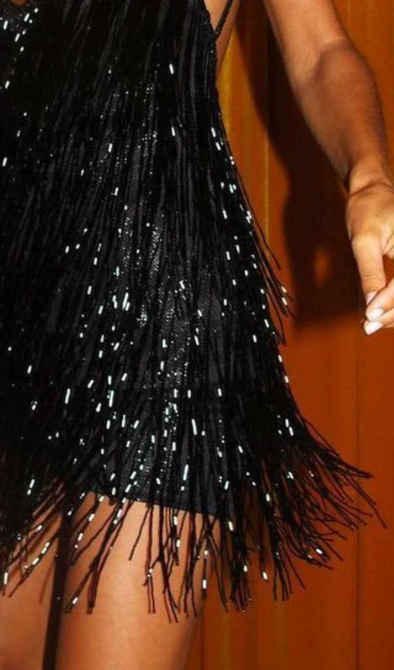  FRINGED SUSPENDER DRESS IN BLACK styleofcb 