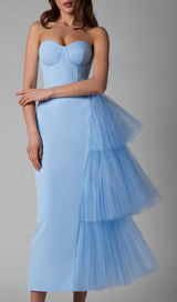MESH STITCHED DRESS IN LIGHT BLUE styleofcb 