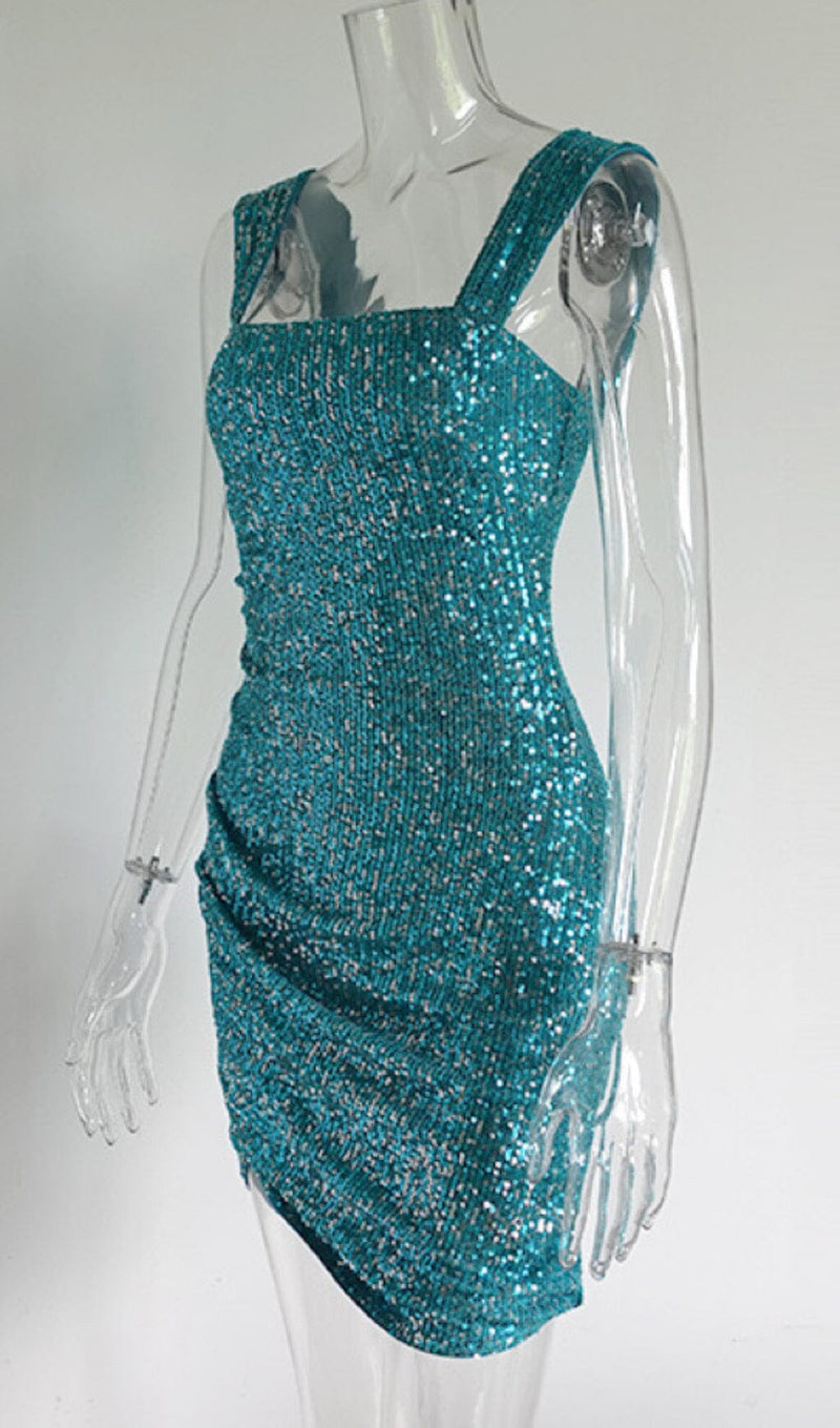 SQUARE-NECK SEQUIN SUSPENDER DRESS IN BLUE styleofcb 