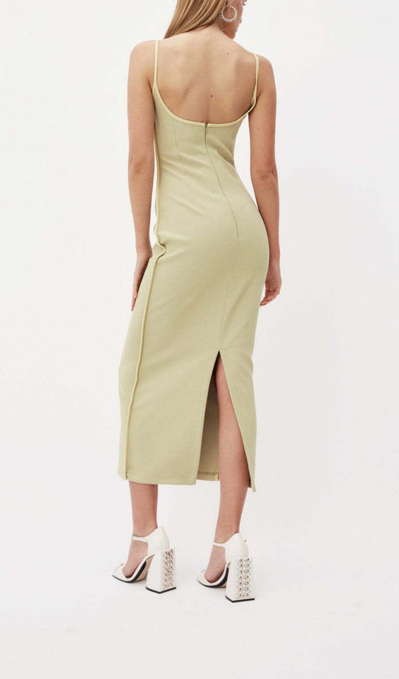COLOR BLOCK SUSPENDER MIDI DRESS IN LETTUCE GREEN styleofcb 
