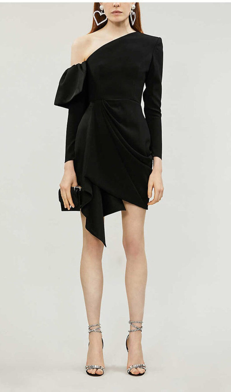 CROSS-SHOULDER MINI DRESS IN BLACK styleofcb 