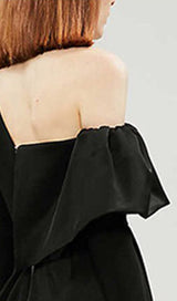 CROSS-SHOULDER MINI DRESS IN BLACK styleofcb 