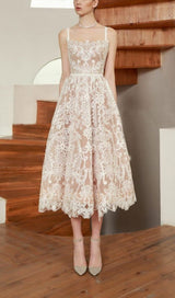 LACE STRAPPY MIDI DRESS IN APRICOT WHITE styleofcb 