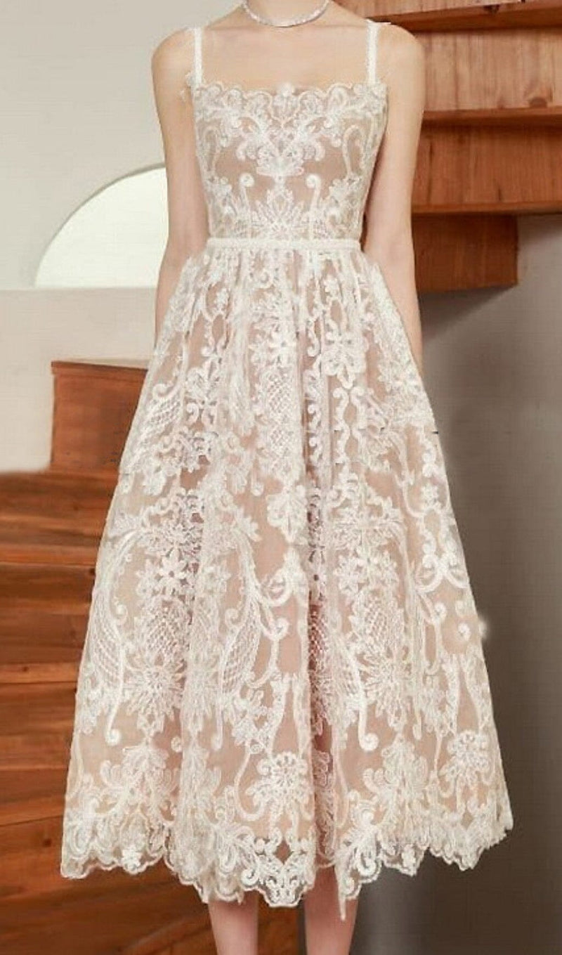 LACE STRAPPY MIDI DRESS IN APRICOT WHITE styleofcb 