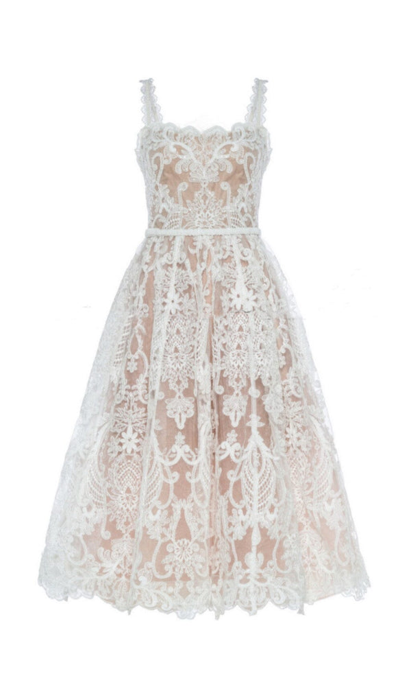 LACE STRAPPY MIDI DRESS IN APRICOT WHITE styleofcb 