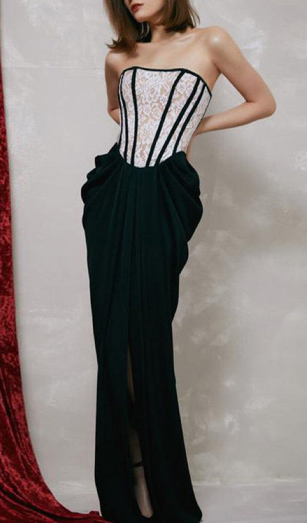  BANDEAU LACE STITCHED DRESS IN BLACK styleofcb 