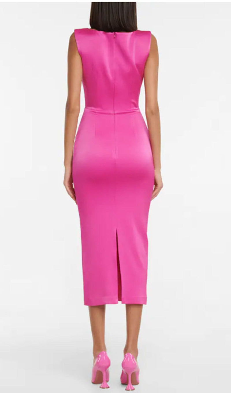SQUARE-NECK SATIN MIDI DRESS IN ROSE RED styleofcb 