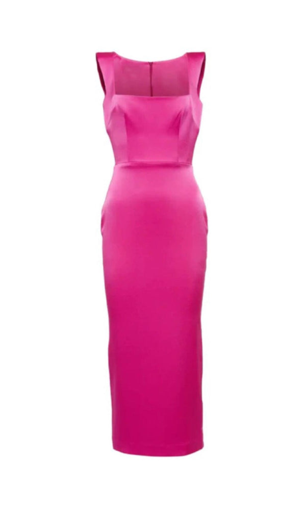 SQUARE-NECK SATIN MIDI DRESS IN ROSE RED styleofcb 