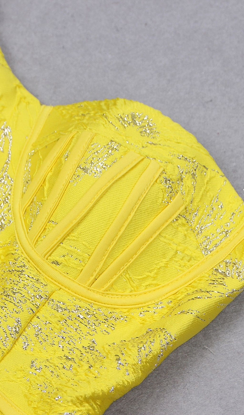 JACQUARD ONE SHOULDER MINI DRESS IN YELLOW Dresses styleofcb 