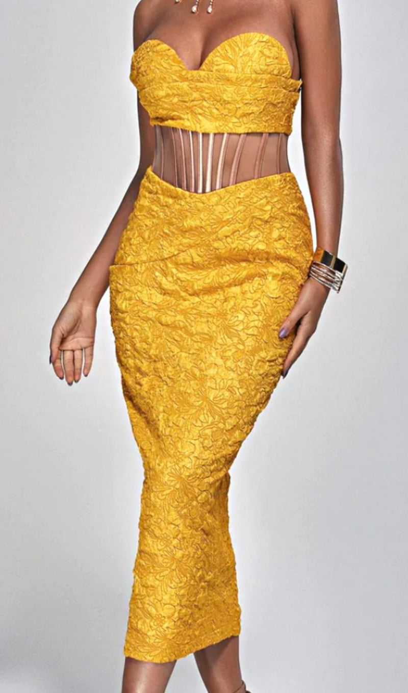 JACQUARD STRAPLESS MIDI DRESS IN YELLOW Dresses styleofcb 