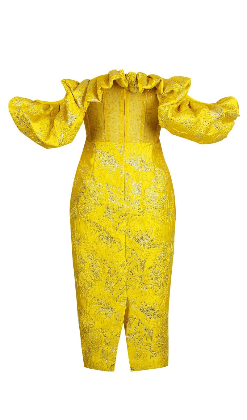 JACQUARD STRAPLESS MIDI DRESS IN YELLOW Dresses styleofcb 