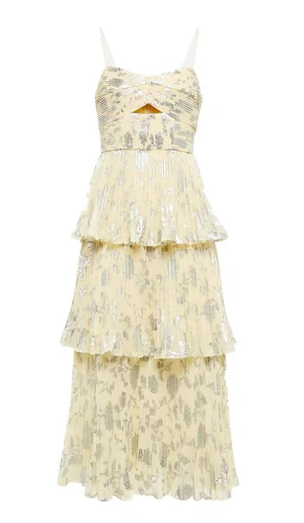 JACQUARD TIERED MIDI DRESS IN GRAY DRESS STYLE OF CB 