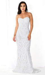 White Sequin Lace Strapless Maxi Dress New Arrivals styleofcb 