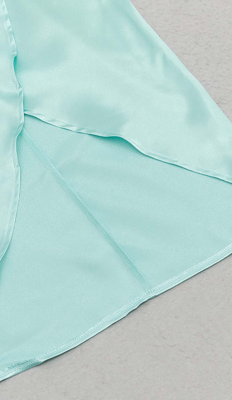 KNOT SIDE SATIN MIDI DRESS IN MINT DRESS STYLE OF CB 
