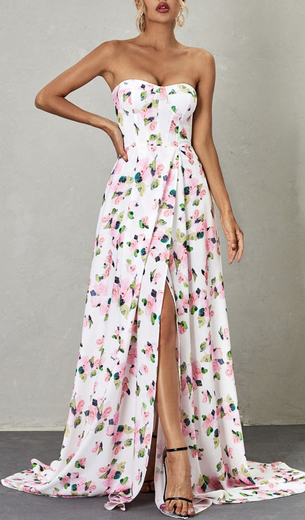 STRAPLESS FLORAL SPLIT MAXI DRESS Dresses Oh CICI 