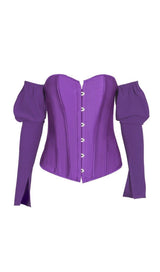 LACE-UP LONG PUFF SLEEVE CROSET TOP styleofcb S GRAPE 