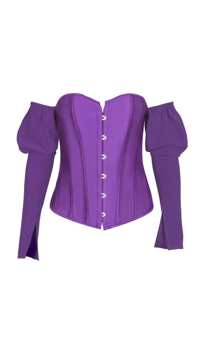 LACE-UP LONG PUFF SLEEVE CROSET TOP styleofcb S GRAPE 