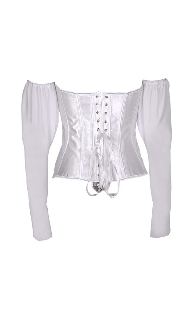 LACE-UP LONG PUFF SLEEVE CROSET TOP styleofcb 