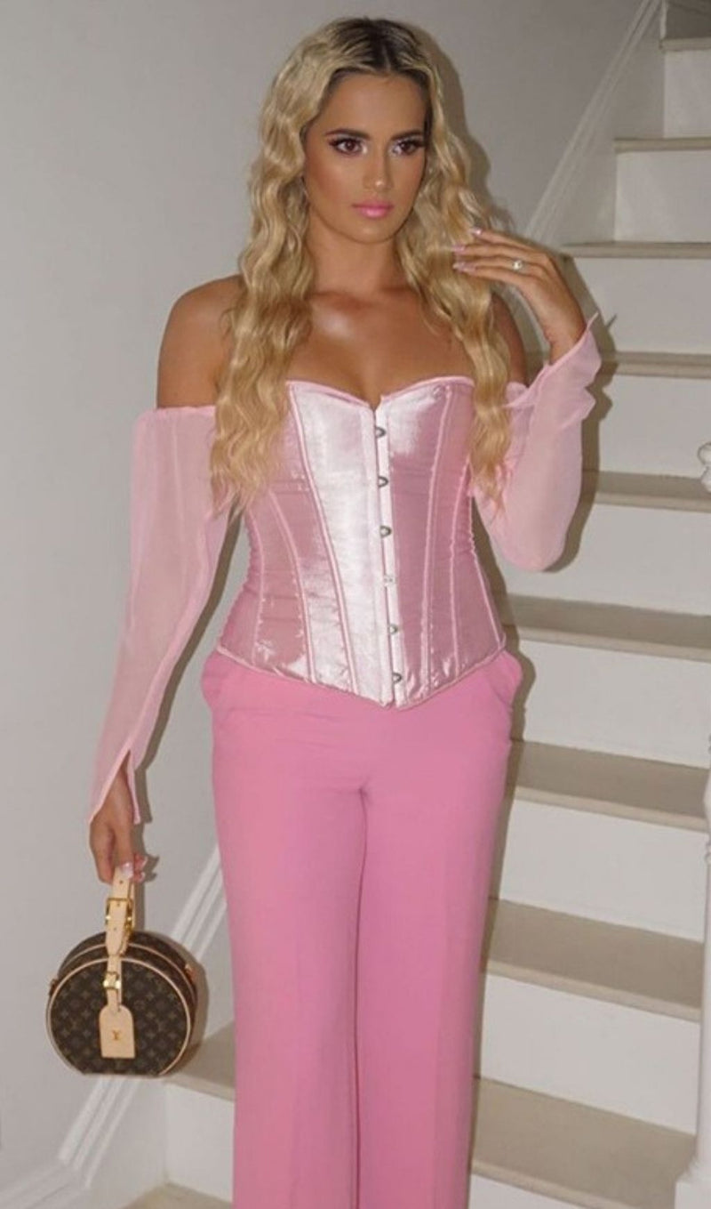 LACE-UP LONG PUFF SLEEVE CROSET TOP styleofcb 