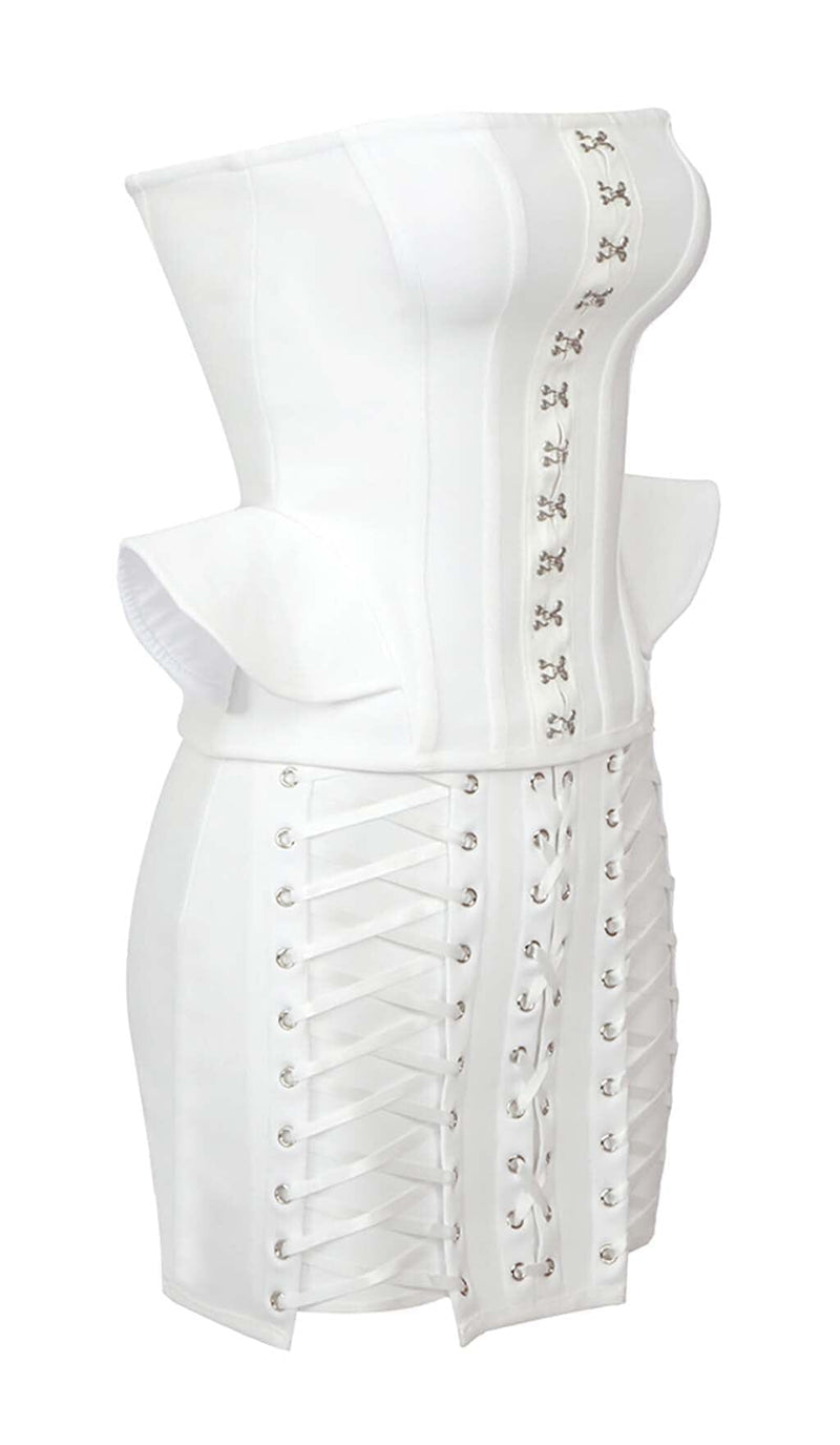 LACE-UP OFF SHOULDER MINI DRESS IN WHITE DRESS STYLE OF CB 
