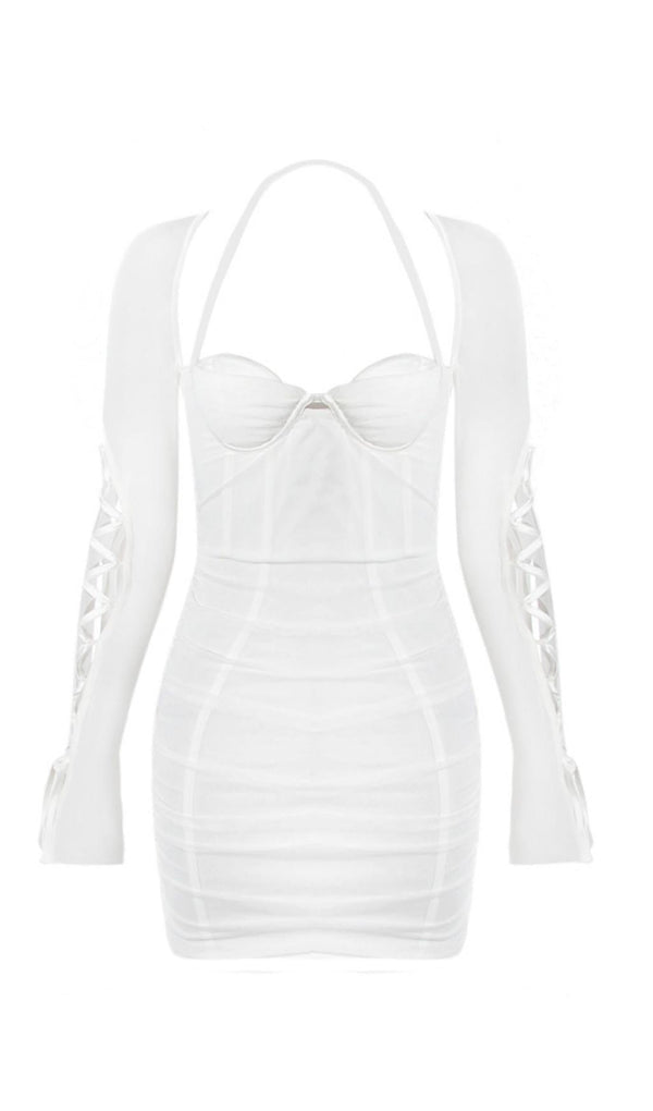 LACE UP SLEEVE MINI DRESS IN WHITE Dresses styleofcb 