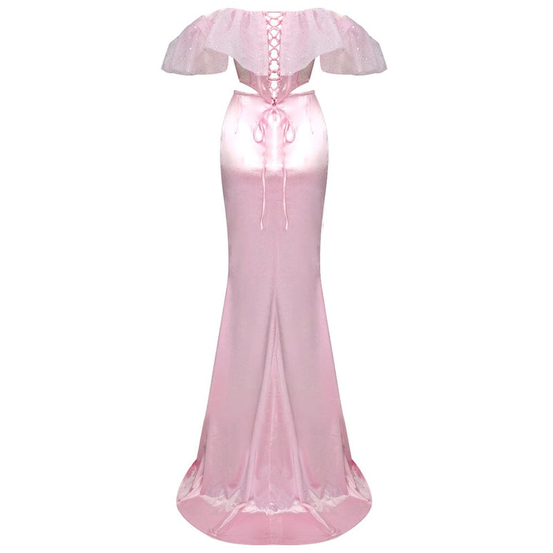 LACE SATIN MAXI DRESS IN PINK DRESS styleofcb 