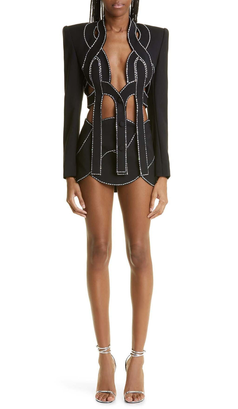 LATTICED EMBELLISHED ROPE TWO PIECES IN BLACK DRESS STYLE OF CB 
