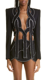 LATTICED EMBELLISHED ROPE TWO PIECES IN BLACK DRESS STYLE OF CB 