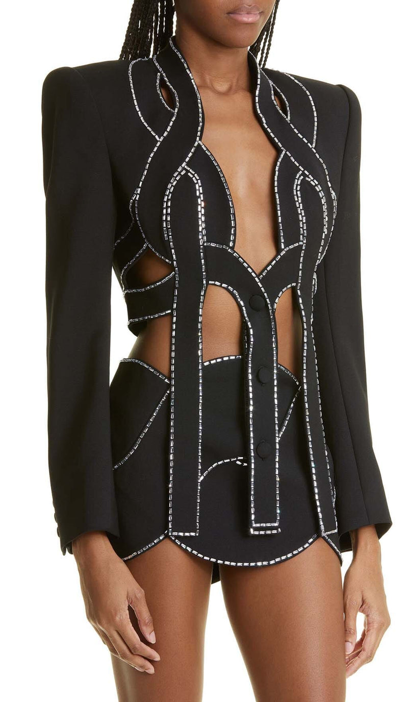 LATTICED EMBELLISHED ROPE TWO PIECES IN BLACK DRESS STYLE OF CB 