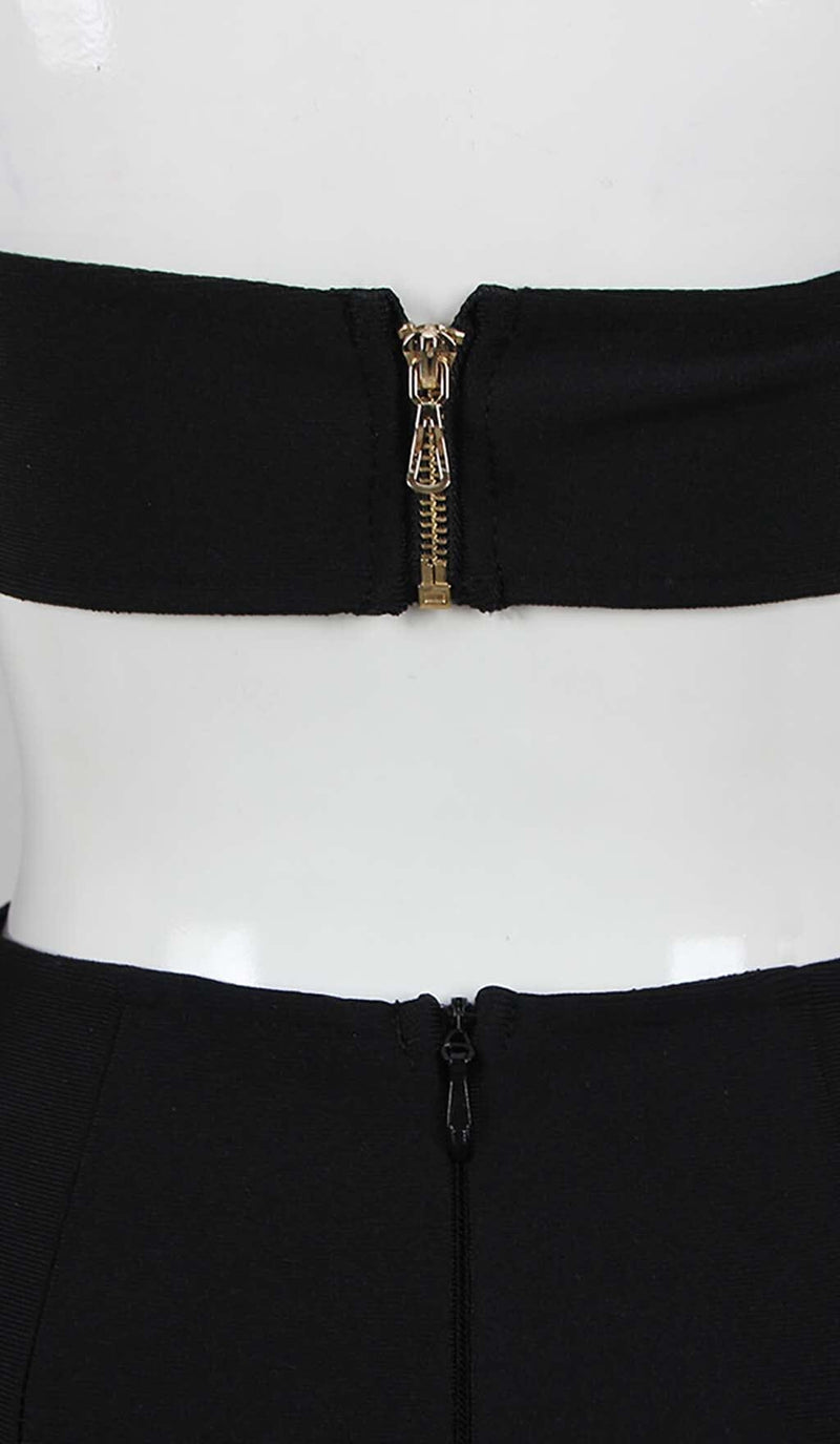LEATHER BANDEAU CROSSOVER TULLE TWO PIECE IN BLACK DRESS styleofcbdress 
