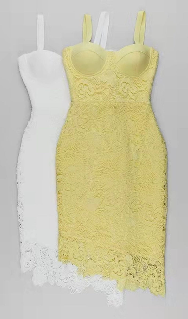 LEMON YELLOW LACE SHEATH DRESS junaembiwcl 