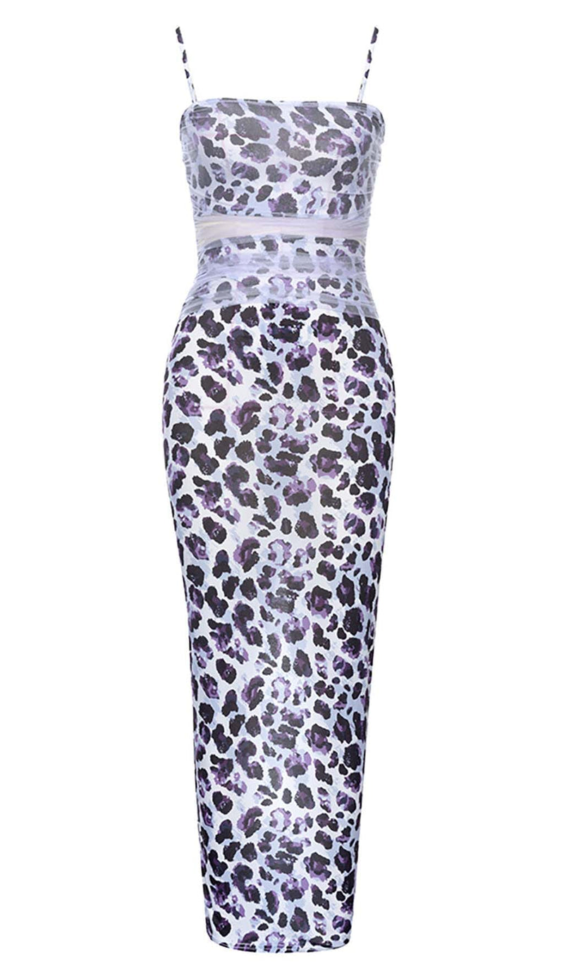LEOPARD OUT MESH MIDI DRESS IN LAVENDER DRESS STYLE OF CB 