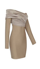 LONG SLEEVE FOLDS BANDAGE MINI DRESS IN KHAKI Dresses styleofcb 