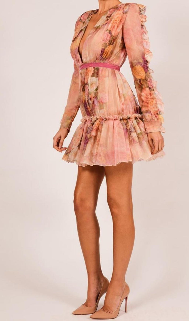 LONG SLEEVE PRINT MINI DRESS IN PINK Dresses styleofcb 
