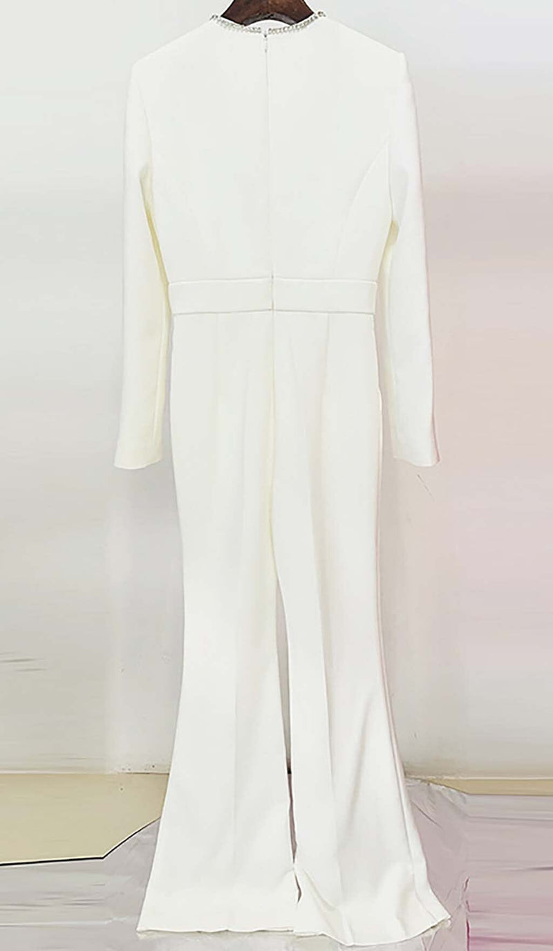 LONG SLEEVE V-NECK DIAMOND TIGHT LONG SLEEVE JUMPSUIT DRESS sis label 