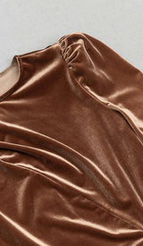 LONG SLEEVE VELVET MIDI DRESS IN BROWN DRESS STYLE OF CB 